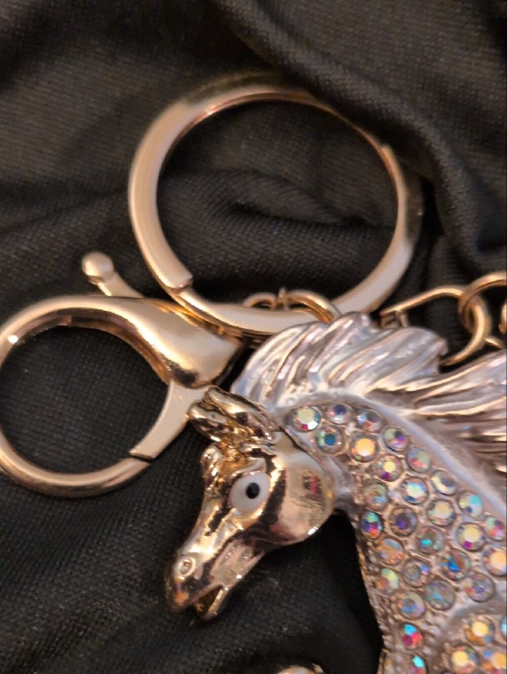 Rhinestone Horse Bag Charm/ Keychain - Sparkling Gold Accent - Picture 2 of 5